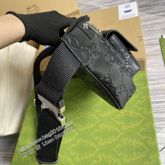 Gucci新款包包 古馳無邊序曲系列黑壓全皮腰包 Gucci腰包挎包 645093  ydg3041